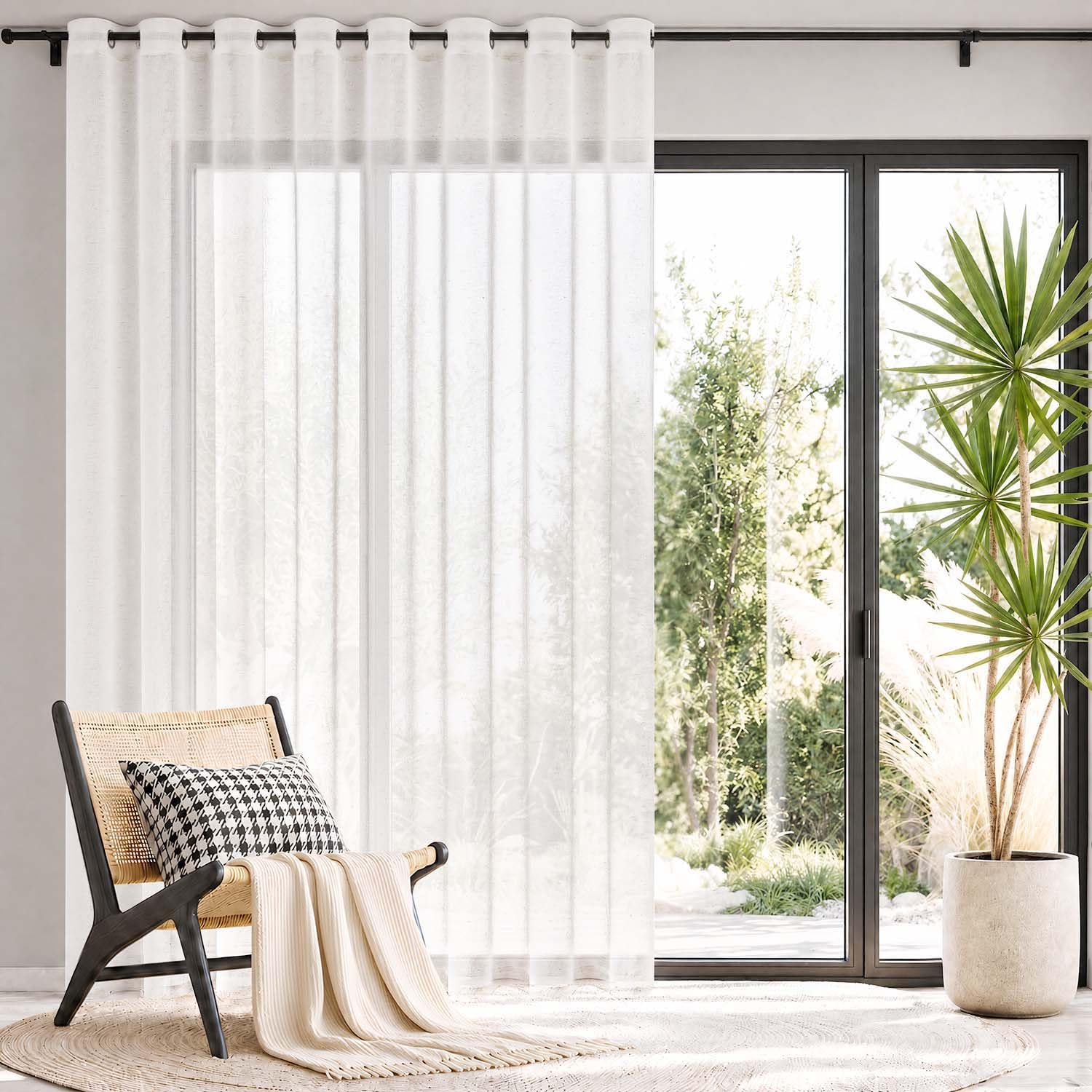 TOPICK White Linen Look Net Curtains, Eyelet Sheer Voile 1 Panel W120 xL84