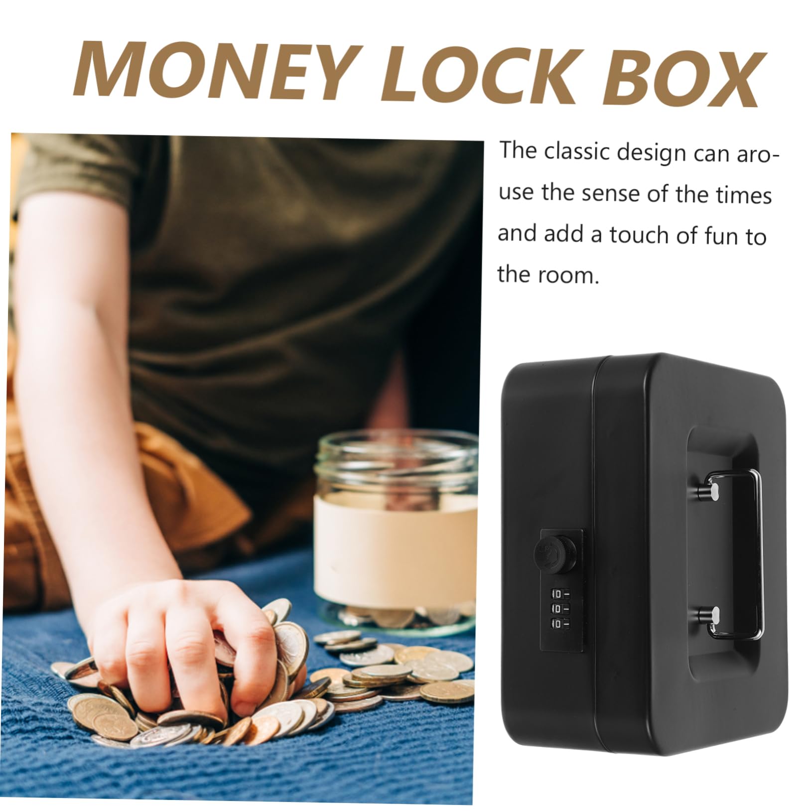 POPETPOP Caja de Dinero con Cerradura Caja de Metal para Escritorio Pequeña con Cerradura para Guardar Joyas el Hogar o Oficina