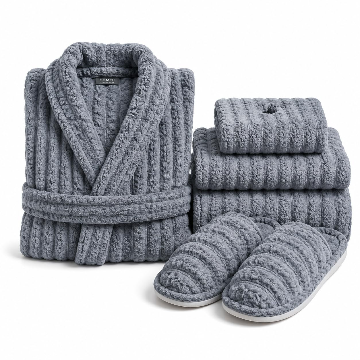 Bathrobe Set for Men & Women with Towels & Slippers | Soft Microfiber Spa Bath Set | Premium Bathroom Combo Gift Pack | Free Size | Cream White-image-38
