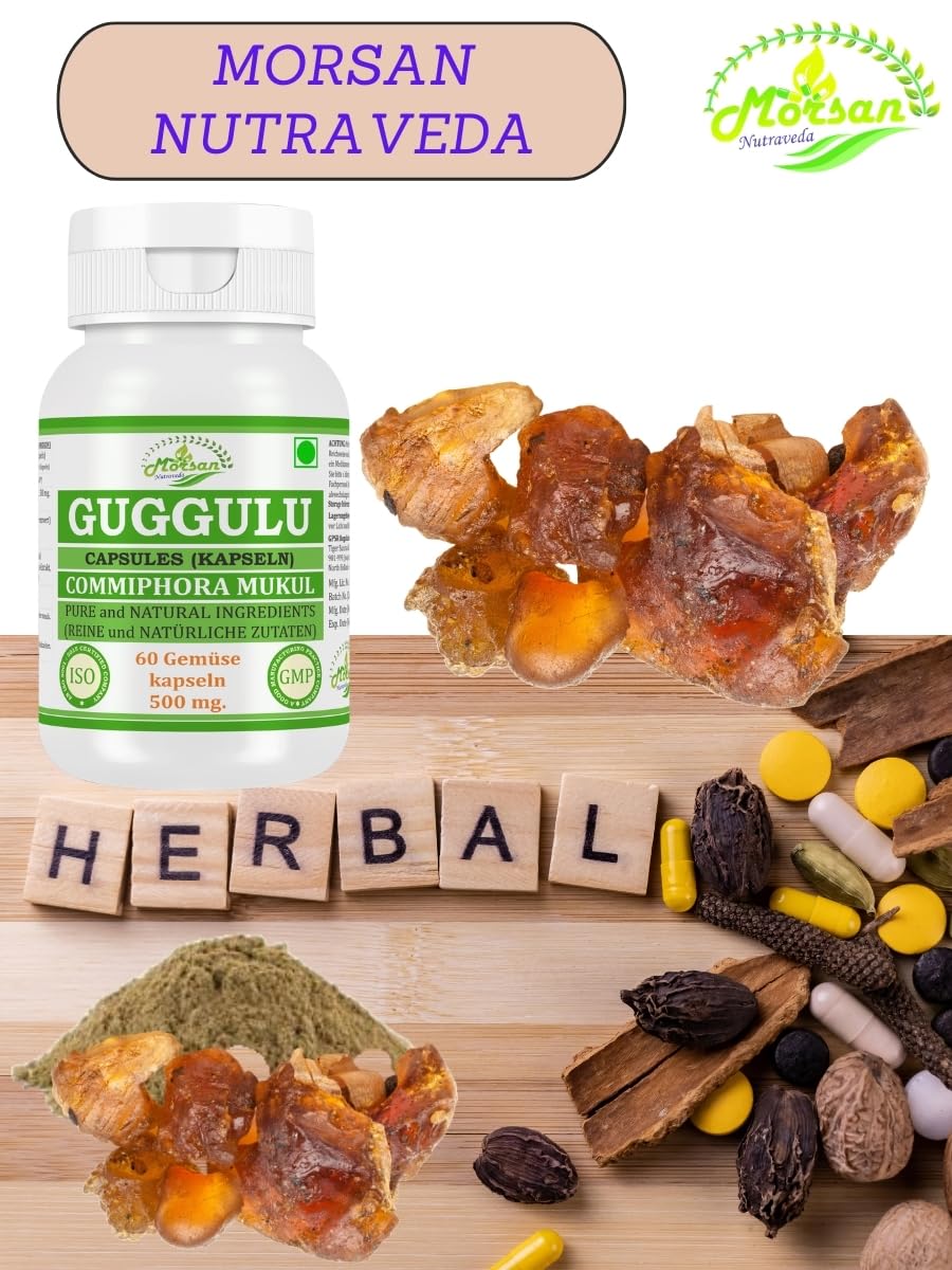 Guggulu (Commiphora Mukul) Capsules | 500 mg. - 10:1 Potent Extract | Ayurvedic Herbal Supplement | 60 Vegan Capsules for Men & Women (Pack of 1 Bottle)