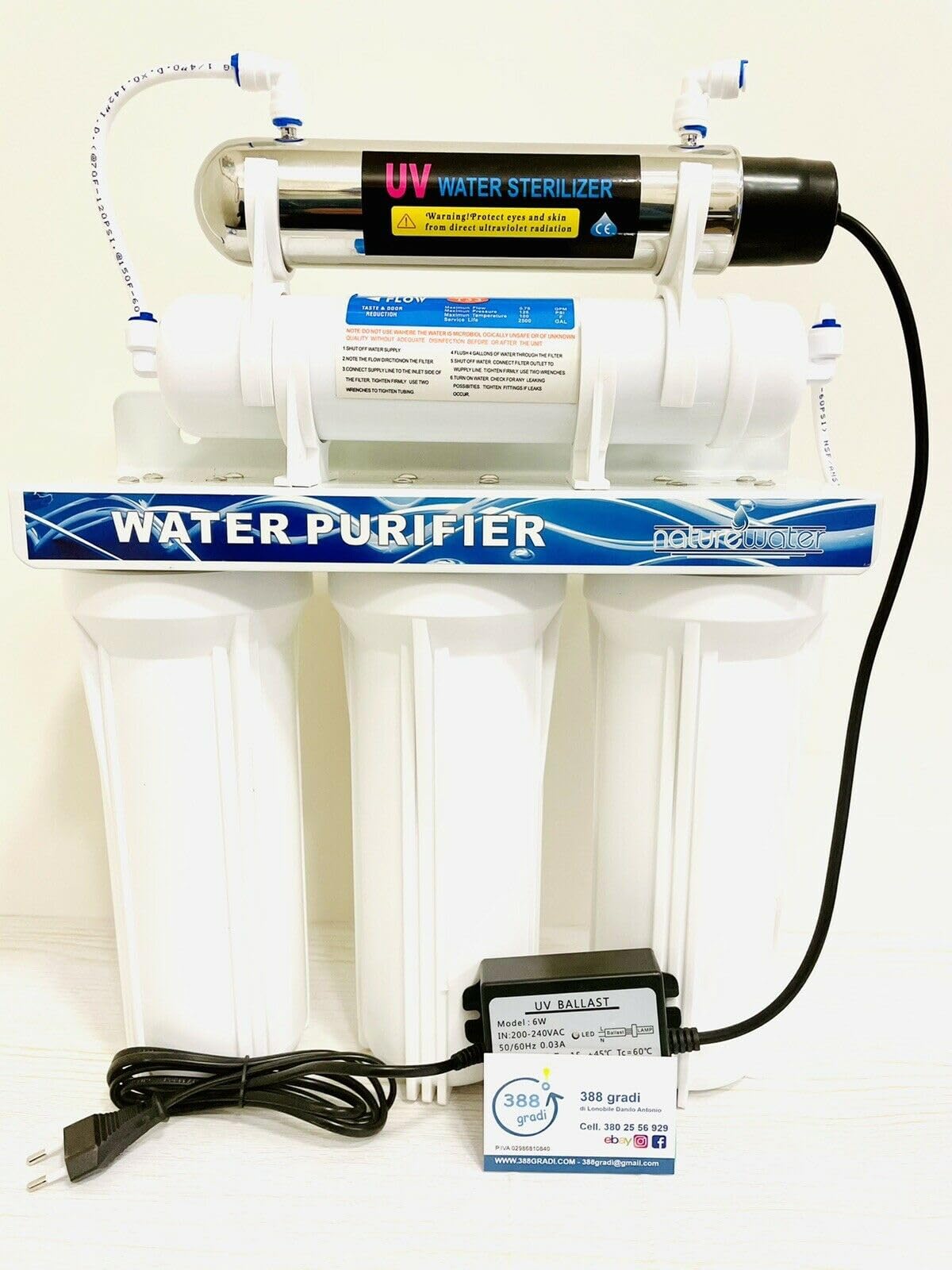 Depuratore ACQUA DOMESTICO potabile 5 STADI purificatore con lampada 6 watt E con rubinetto