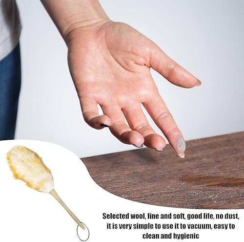 Miniatura 3 de Plumero de lana de cordero - Plumeros para muebles con mango de madera, herramienta de eliminación de polvo para limpiar ventiladores de techo,