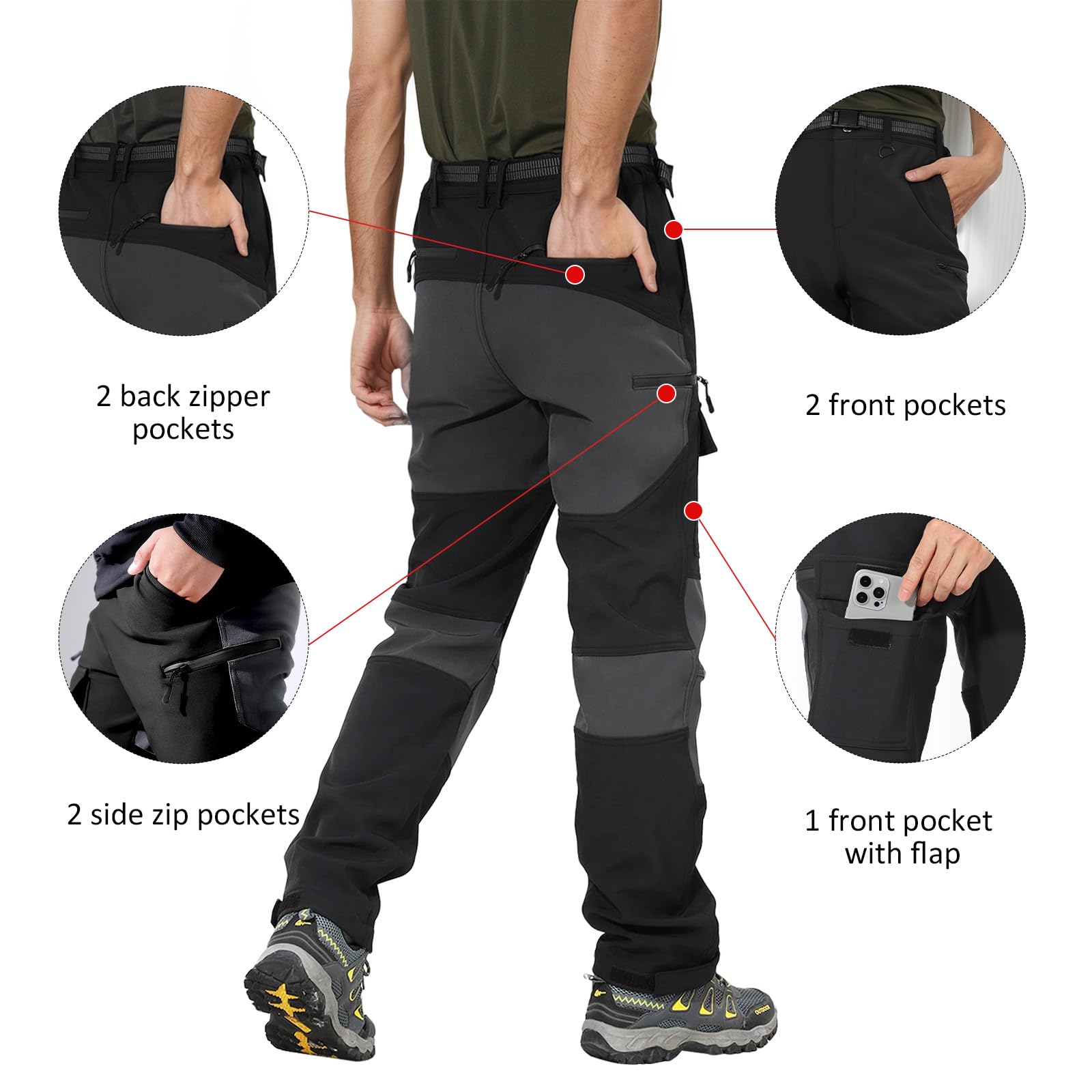 Pantaloni da Trekking da Uomo Softshell Foderati in Pile Resistenti all'Acqua Caldi in Inverno Antivento Pantaloni da Passeggio Outdoor