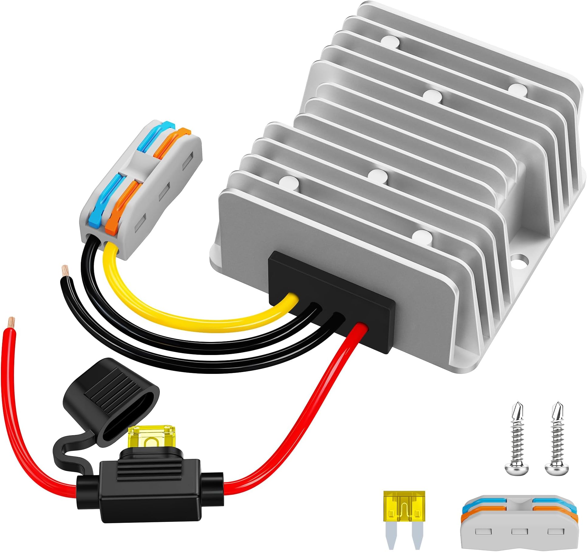 MICTUNING DC Voltage Regulator Buck Converter - DC 36V/48V Step Down to 12V 20A 240W, Fuse-Equipped Power Converter Module for Golf Carts, Scooters, RVs, Boats, and DIY Projects