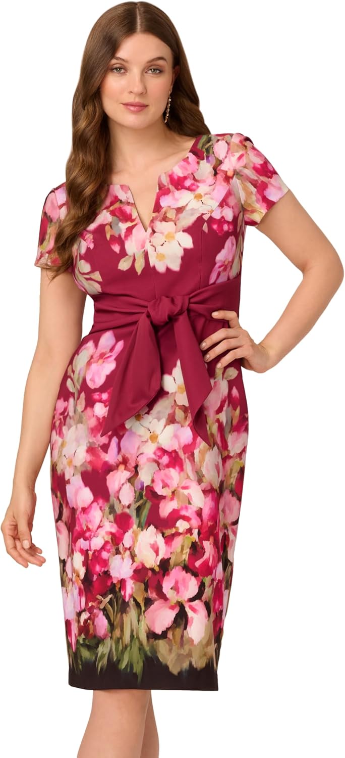 Adrianna Papell Womens Tie Front Stretch Twill Dress