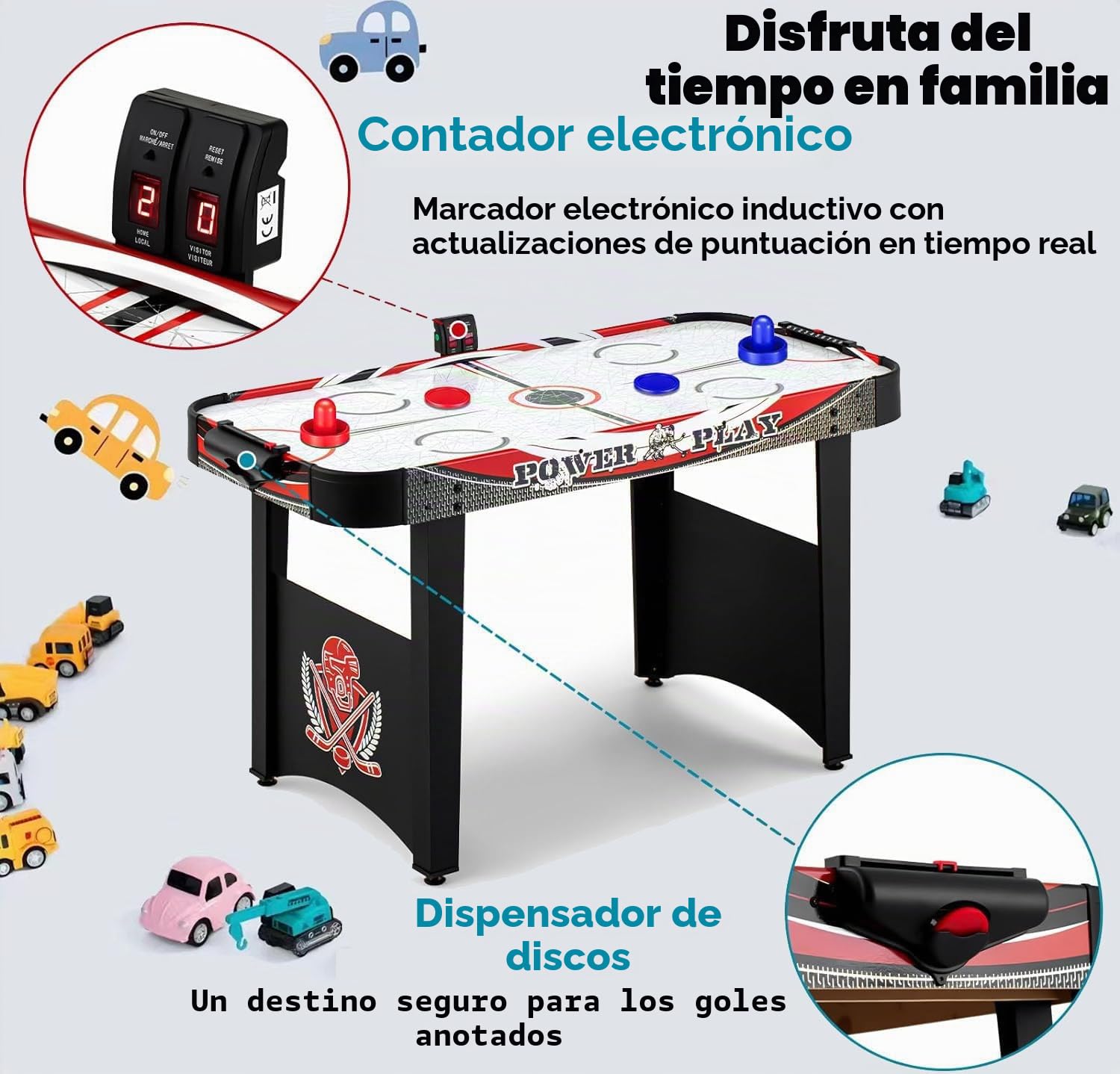 Mesa de Hockey de Aire de 4 pies para Interior Digital, Juego de Hockey con 2 Discos, 2 Pushers para Adultos