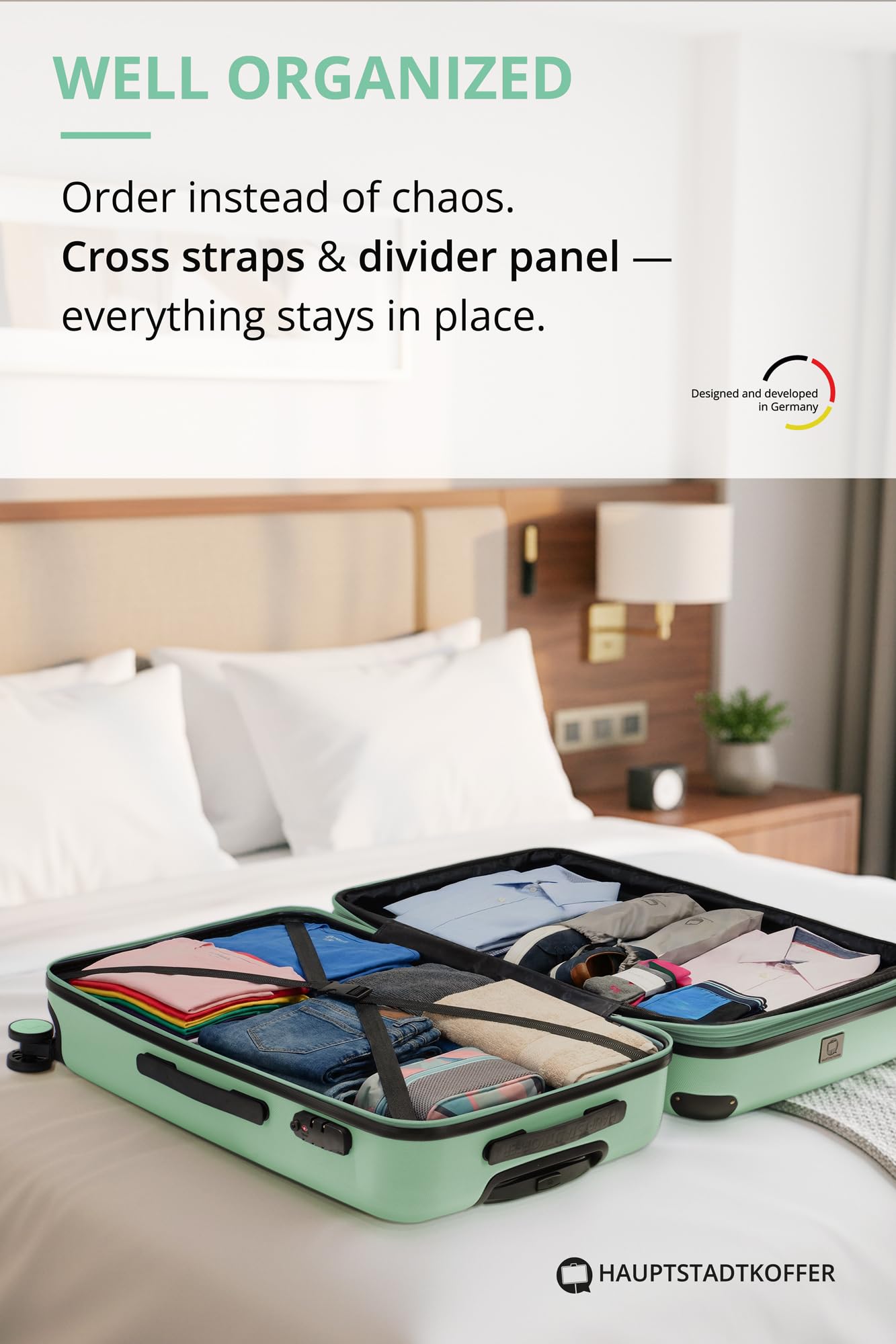 HAUPTSTADTKOFFER - Spree - Maleta rígida giratoria, Trolley expansible, ABS, TSA, 65 cm, 82 L, Menta