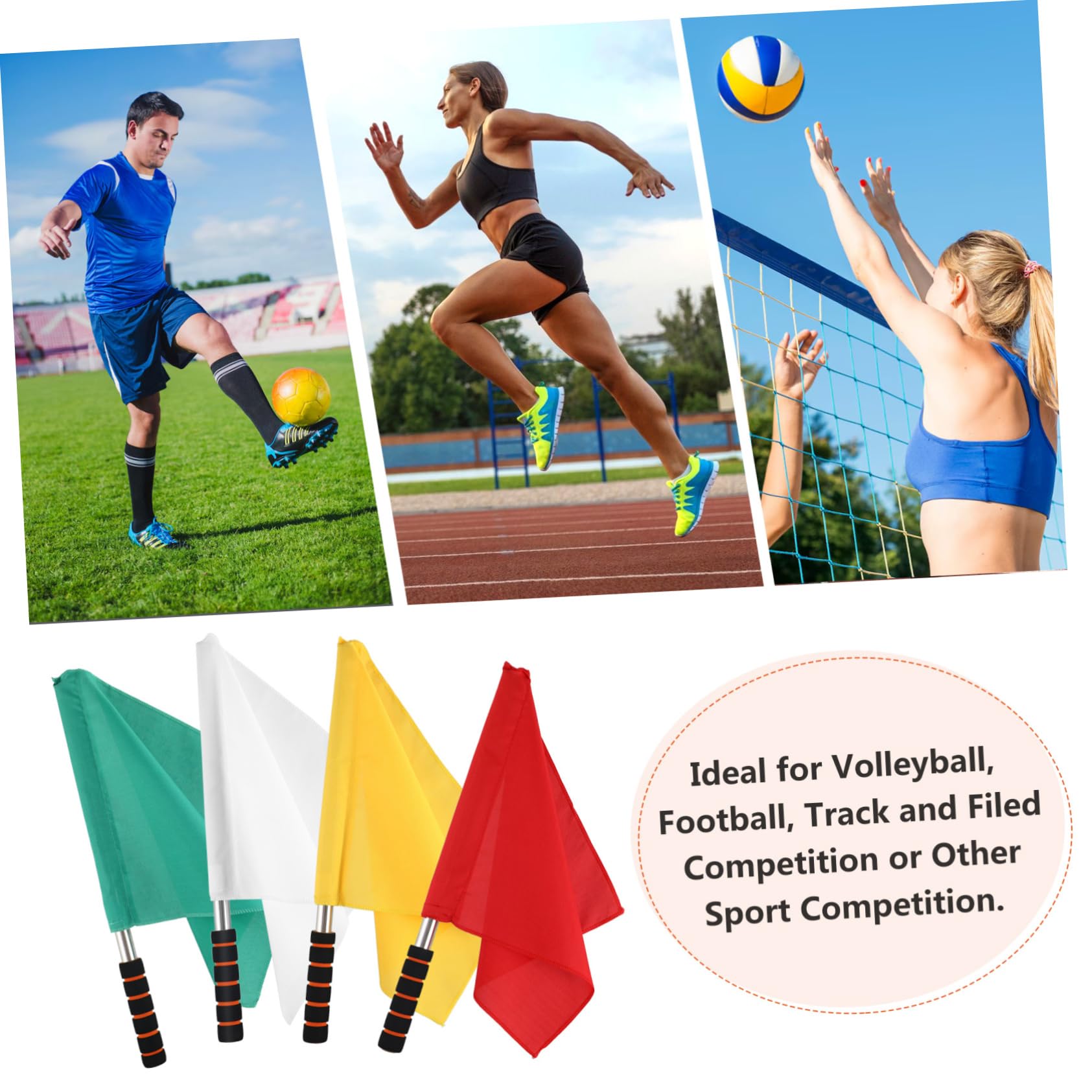 Anneome 4pcs Bandera de árbitro Acero Inoxidable Banderas De Señalización Amarillo Rojo Verde Blanco para Partidos Deportivos Bandera De Comando Ligeramente Diseñado con Mástil Acero Inoxidable