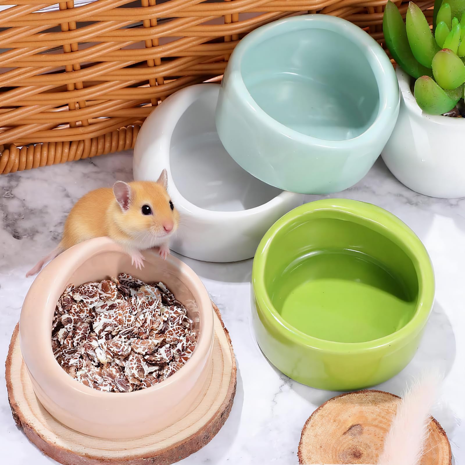 3 Pièces Bols pour Hamster en Céramique, Bols en Céramique Anti-morsures, Mangeoire en Terre Cuite pour Cochon d'Inde, pour Petits Animaux Gamelle pour Eau Hamsters