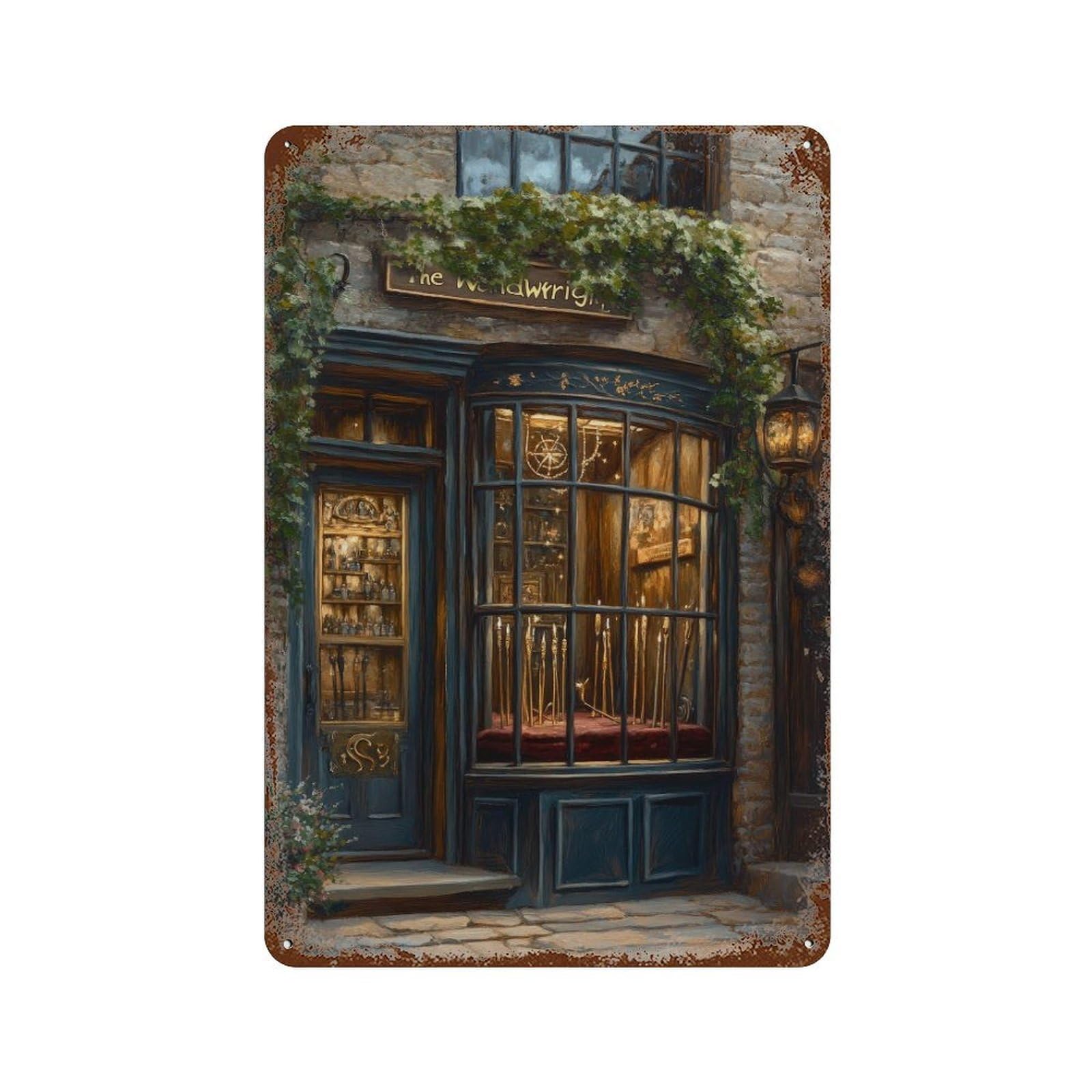 Wand Shop Cottagecore Decor Dark Academia Enchanted Illustration Vintage Wizardry Rustic Aesthetic Wall Decor Art Metal Tin Poster Modern Home Decor Art Home Bar Shop Decorations Vintage Sign 30x20cm