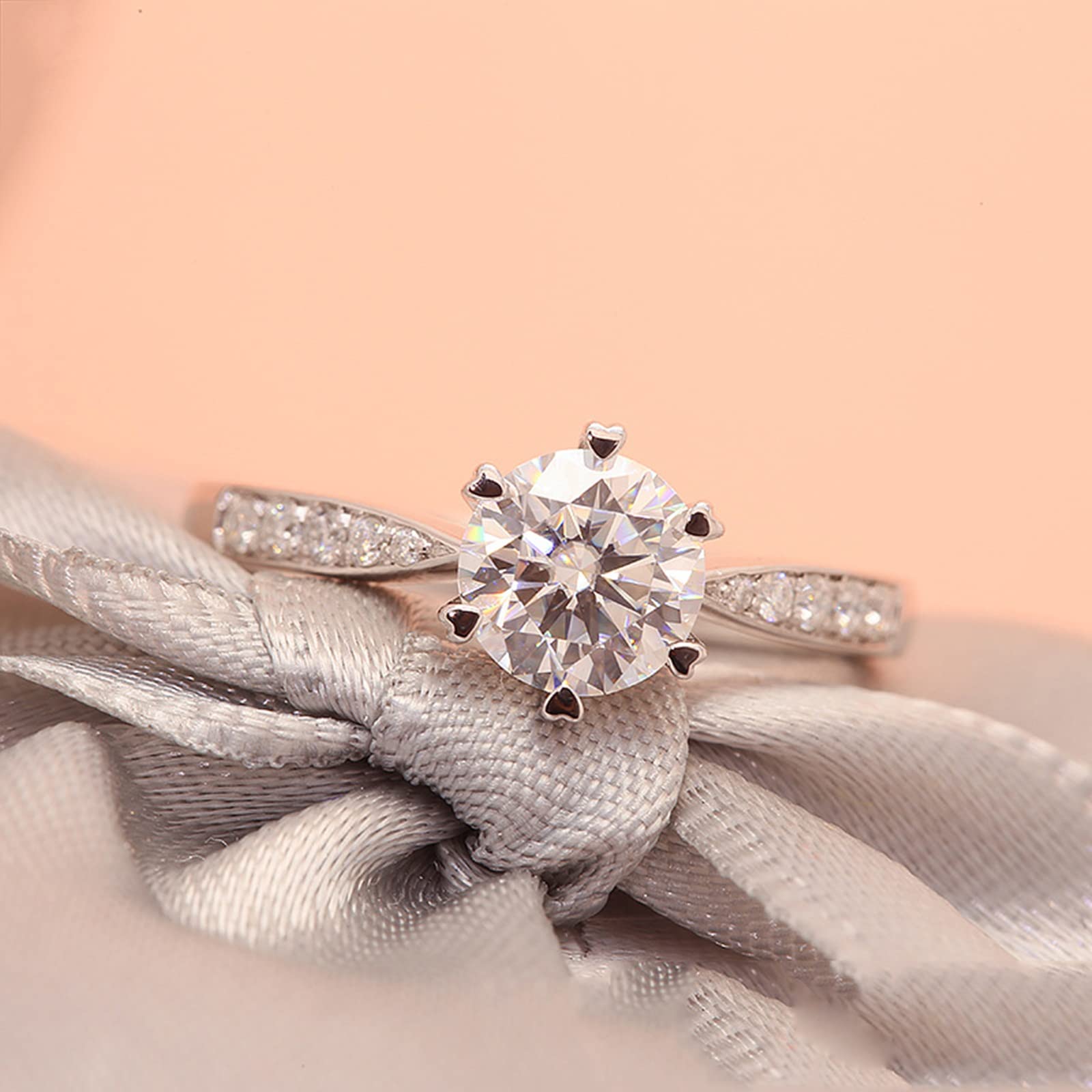 KnBoB Anillos de boda, alianzas de boda, anillo de oro blanco de 14 quilates/18 quilates, 6 garras de 1 ct moissanite con circonitas