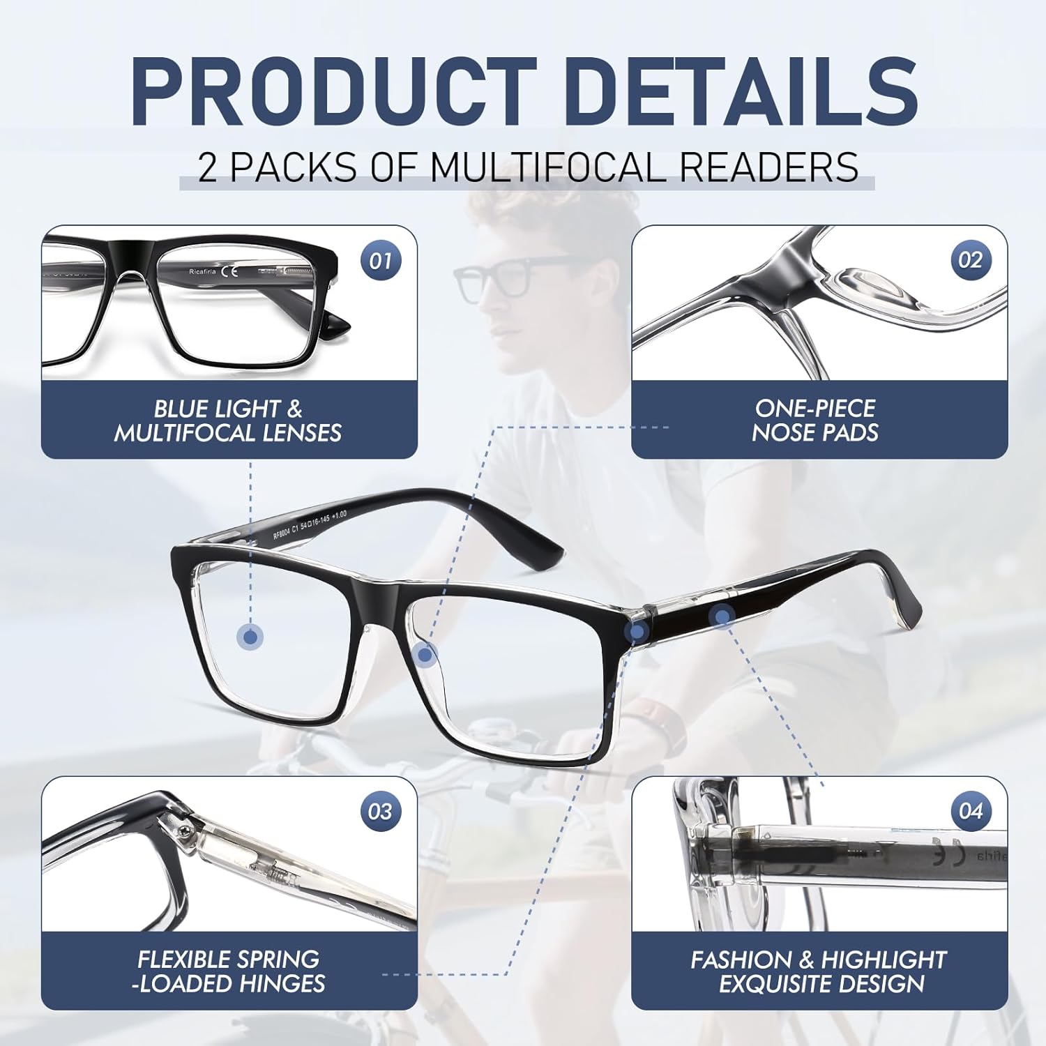 Progressive Multifocal Reading Glasses Men Women Multifocus Transition Readers TR90 Trifocal Blue Light Eyeglasses - Image 4