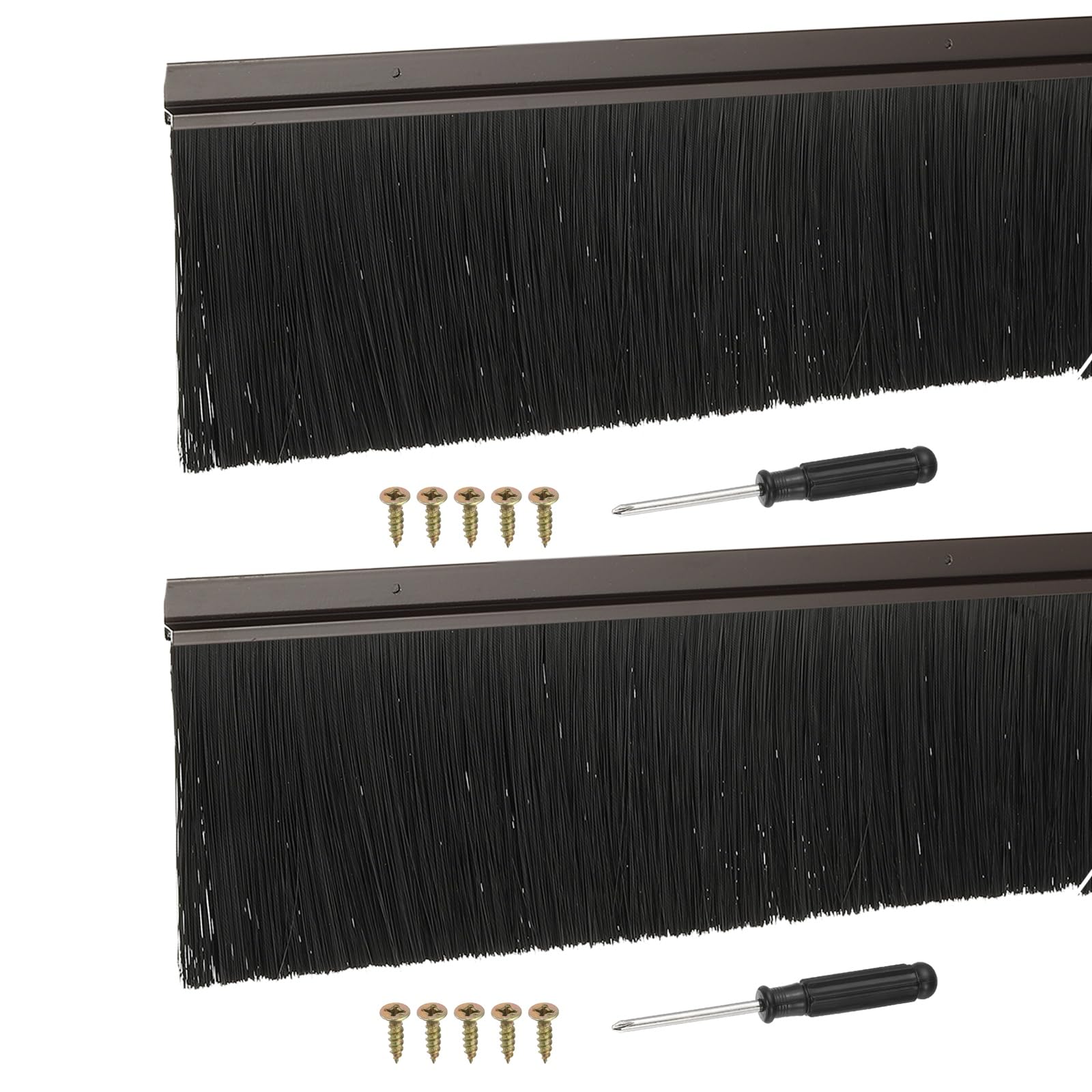 YELARXI Door Sweep Aluminum Alloy Brush Sweeps, 120mm Black PP Brush 1000 x 145mm Fit for Gaps of Door Bottom - H-Shape Holder (2 Pcs, Brown)