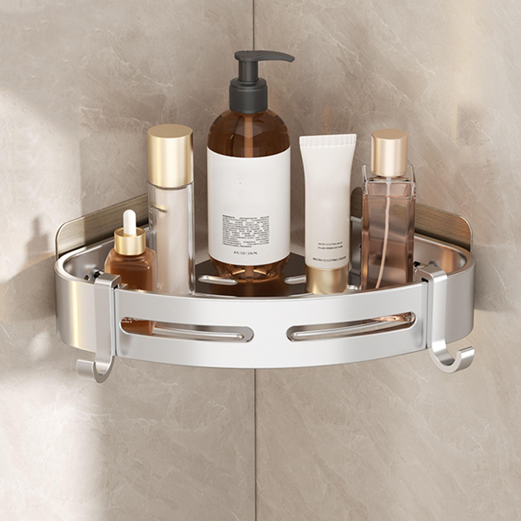 SRURLLUG Corner Triangle Shower Caddy Shower Caddy Adhesive No Drill Bathroom Shower Organizers Wall-Mounted Shower Holder Rust Proof