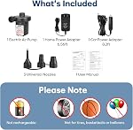 Electric Air Pump, AGPtEK Portable Quick-Fill Air Pump with 3 Nozzles, 4500 Pa 110V AC/12V DC, Perfect Inflator/Deflator Pumps for Outdoor Camping, Inflatable Cushions, Air Mattress Bed, Swimming Ring