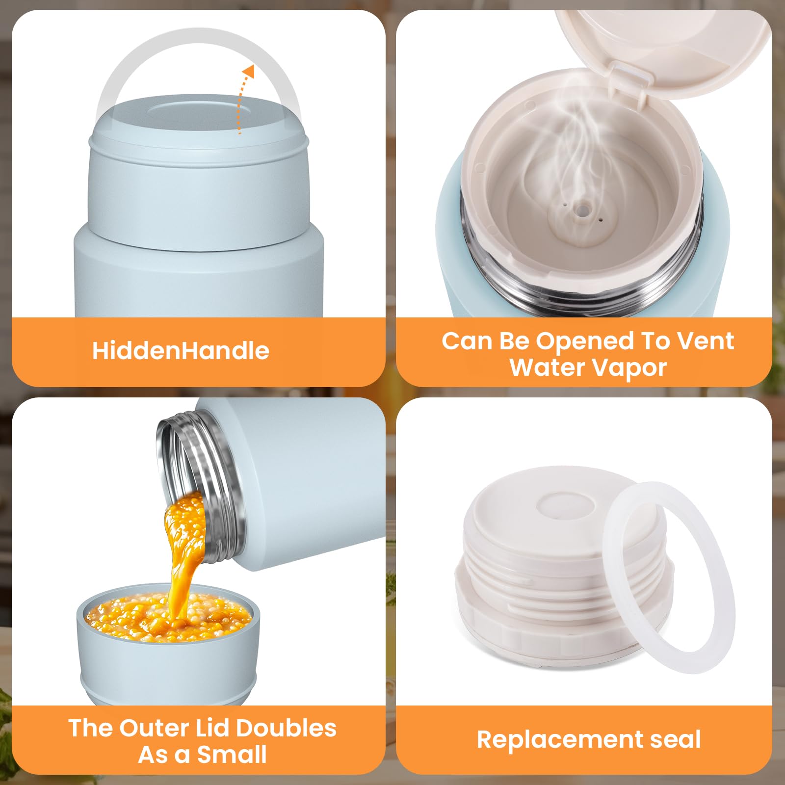 Suppen-Thermoskanne für heiße und kalte Speisen für Erwachsene, isoliertes Lebensmittelglas, Edelstahl-Vakuum-Thermo-Lunchbox-Behälter mit Tragetasche und Löffel (524.5 g, 765.4 g)