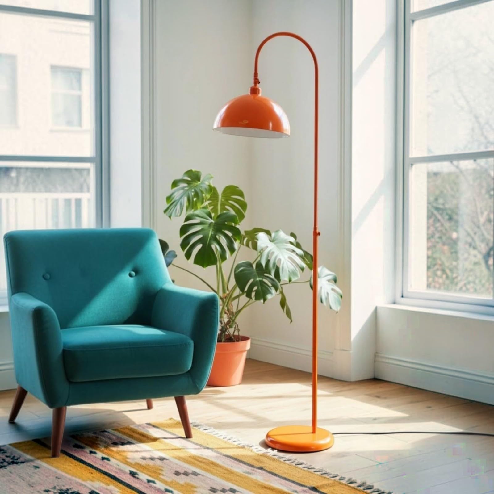 bamyum Gorkiede - de metal, moderna para dormitorio, salón, habitación infantil con casquillo E27, 30 cm de ancho, pantalla ajustable, Lámpara de pie, Naranja