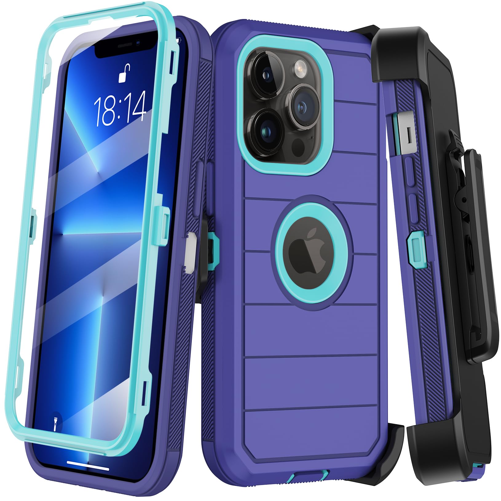 for iPhone 13 Pro Case with Belt Clip Holster & Kickstand,Built-in Screen Protector,Heavy Duty Shockproof Drop Protection Military Grade Full Body Rugged Phone Cover (6.1 Inch) (Dark Blue)