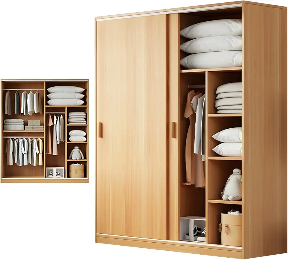Sliding Door Wardrobe: 7 Space-Saving Designs 10 LITFAD Modern Wood Sliding Armoire, Natural