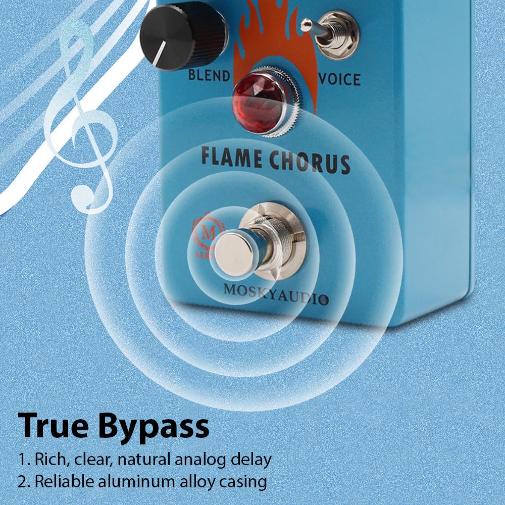 Btuty Pédale de chorus pour guitare électrique - Contrôle de vitesse/profondeur/mélange True Bypass - Coque en métal DC 9 V 6,35 mm - Interface d'entrée/de sortie - Mini effet chorus de guitare