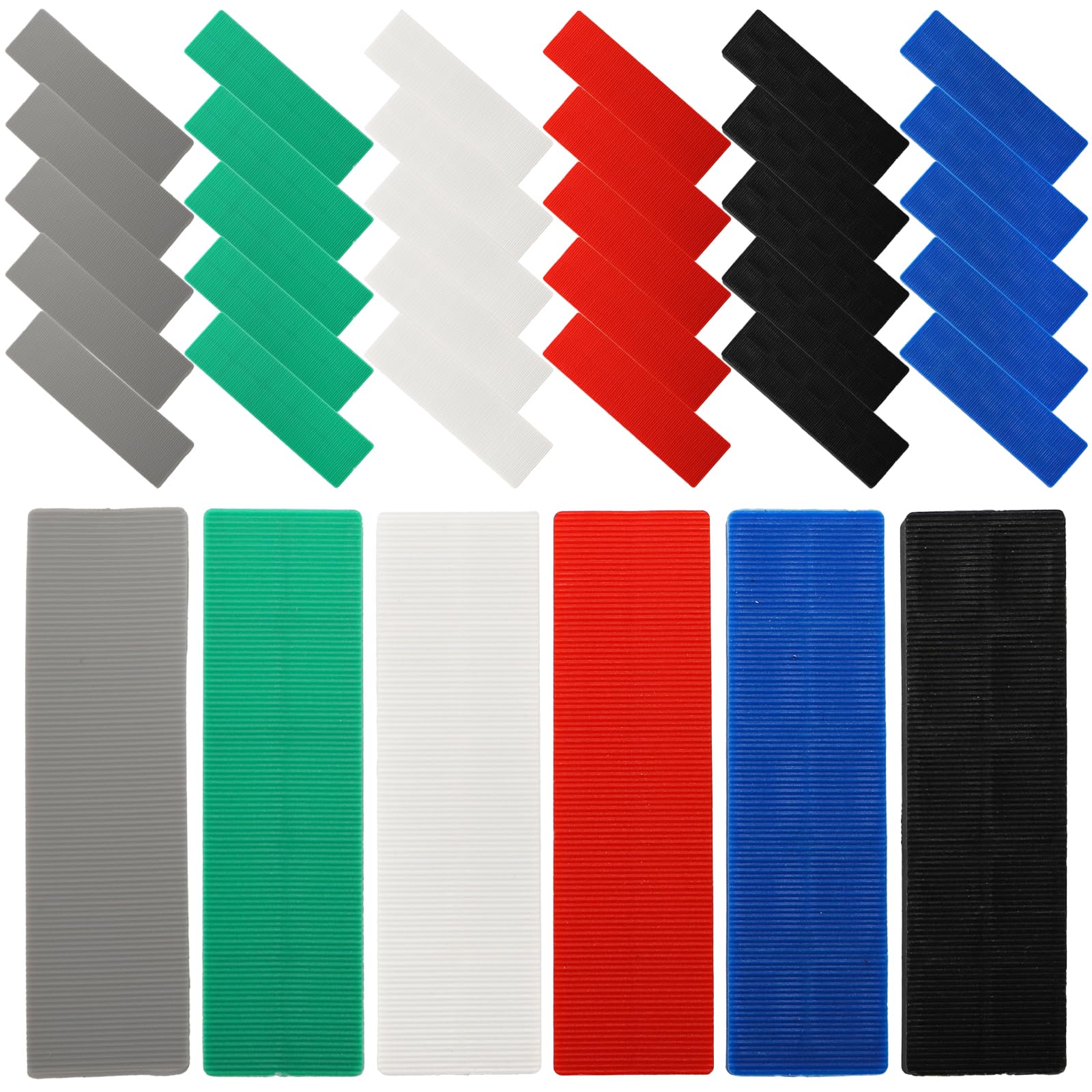 Okllen Lot de 300 cales plates en plastique pour nivellement, 6 tailles de cales composites pour carrelage structurel, 3/64, 5/64, 1/8, 5/32, 13/64, 15/64", gris, vert, blanc, rouge, bleu, noir