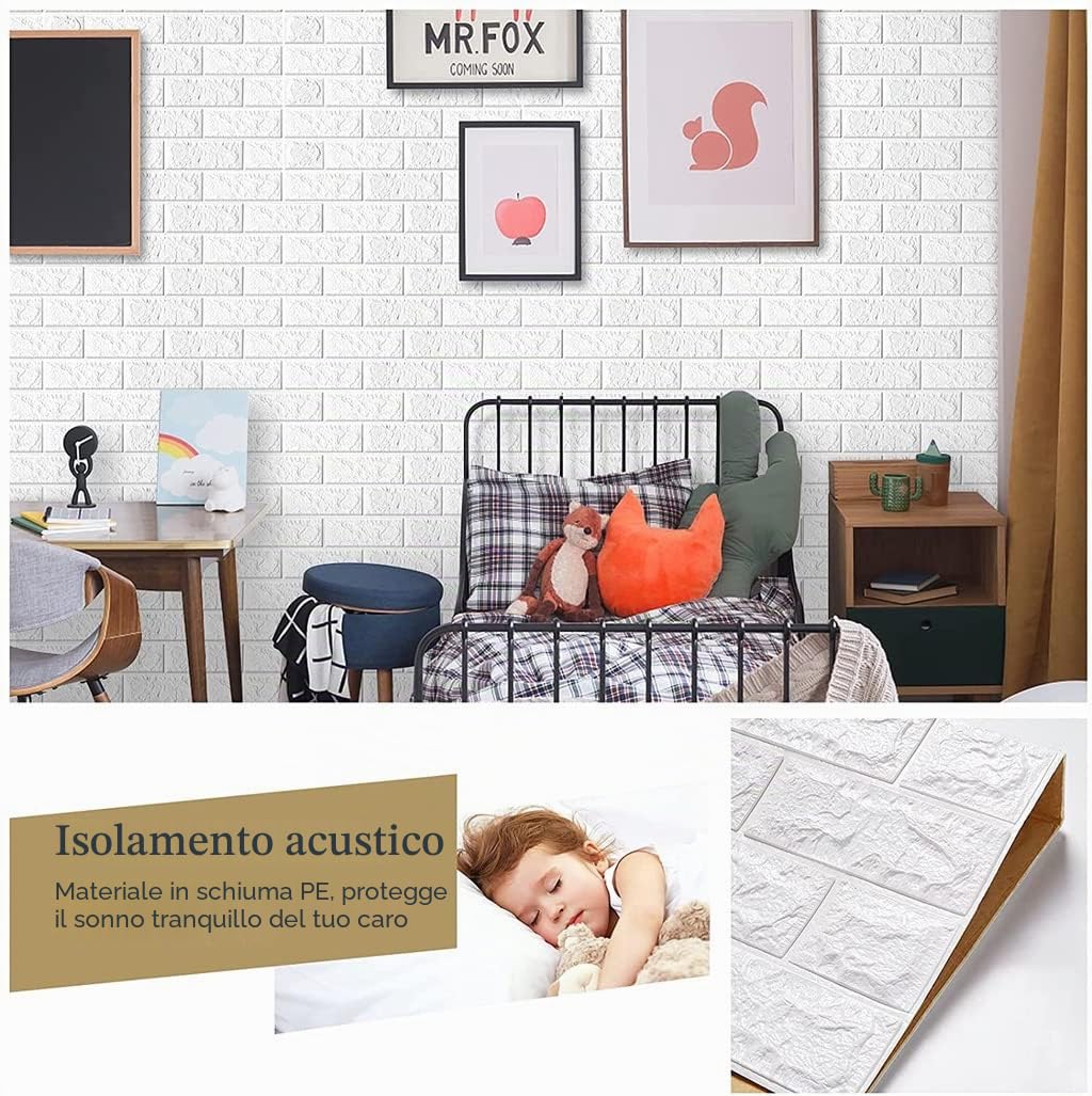 Pannelli Murali 3D Autoadesivi 70 cm x 20 M - Mattoni Effetto Pietra, Mattoni Adesivi Murali Impermeabili, Carta da Parati per Cucina, Camera da Letto, Soggiorno, Sfondo TV