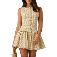 OYOANGLE Womens Gingham Sleeveless Ruffle Short Dress Open Back Button Front Y2K Plaid Dresses