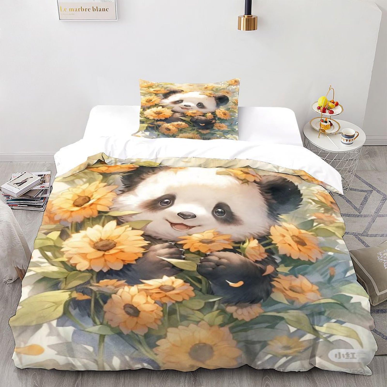 Housse de couette panda sans repassage en microfibre anti-plis pour lit une place