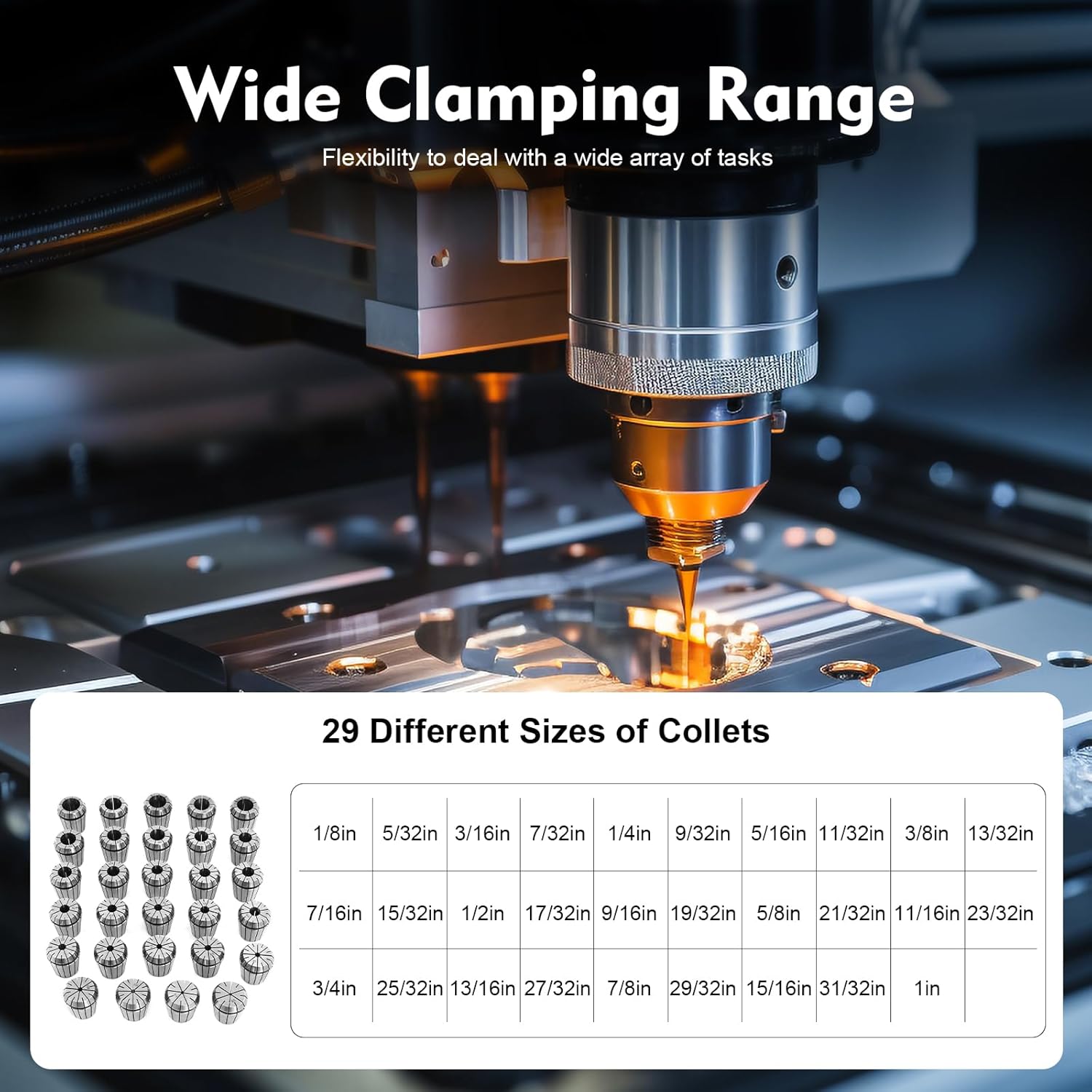 Collet Set, ER40 Spring Collets, 29 PCS Precision Spring Collet Set, Stable Clamping Force, CNC Engraving Milling Lathe Chuck Tool, 1/8''-1'', for CNC Machine Use