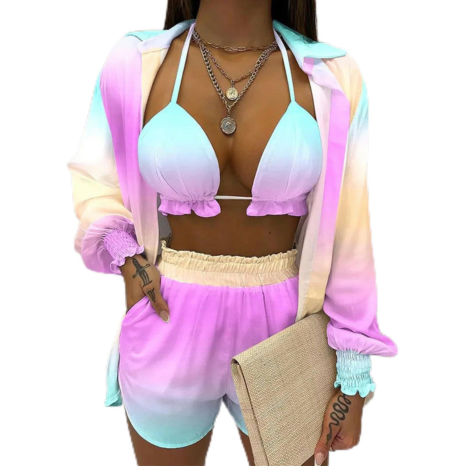 Traje de tres piezas sexy con falda ajustable de secado rápido
