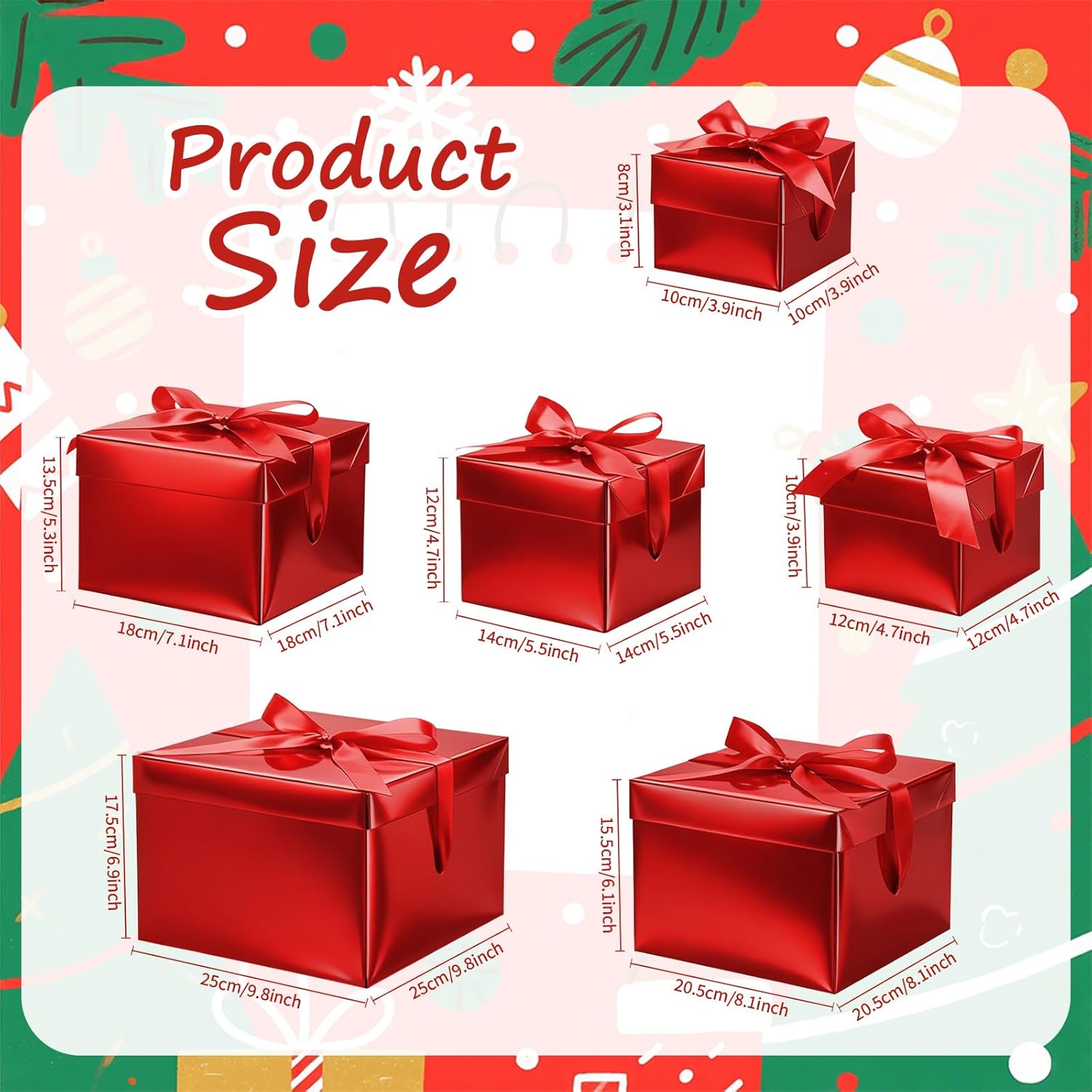 Cholemy 6 Pcs Nesting Gift Boxes with Lid Square Nesting Gift Boxes for Presents Packaging with Ribbon Easter Anniversaries Bridal Shower Birthday Wedding Party Favor(Red)