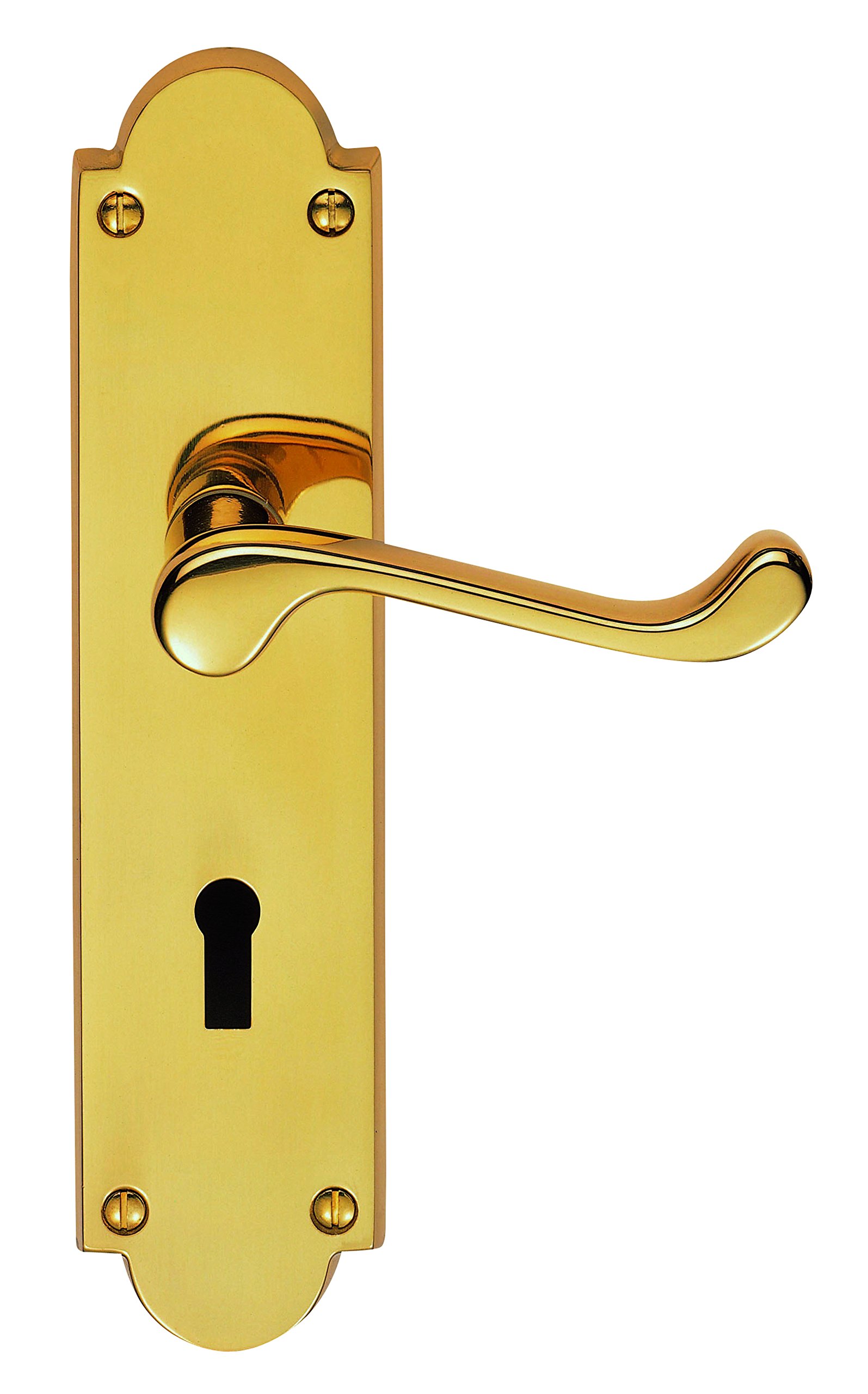 City Deco Centre Brass Scroll Lever Lock On Shaped Backplate Door Handle (Pair) - Finish -Polished (Pb)