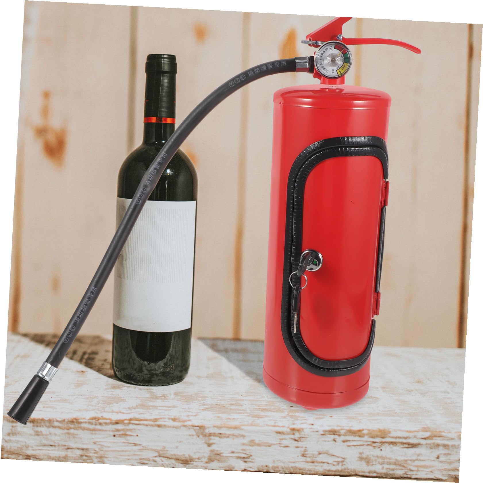 Scatola Portabottiglie Metallo Stile Estintore, Contenitore per Conservazione Vino Rosso e Whisky, Elegante Cofanetto Regalo per Feste e Compleanni, Design Compatto e Resistente