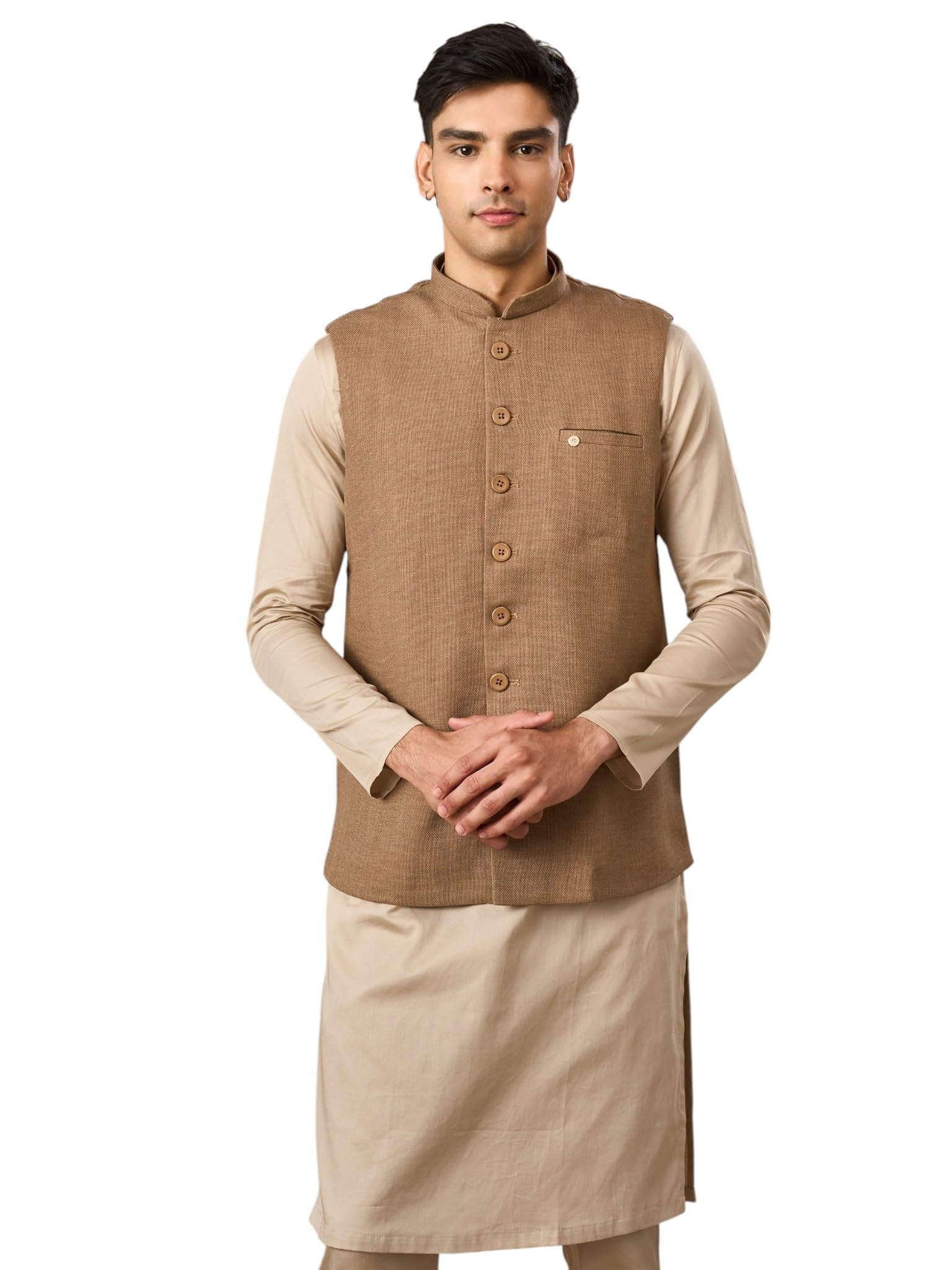manyavar Men's Blended Rayon Solid Classic Nehru Jacket (1pc)-picture-19