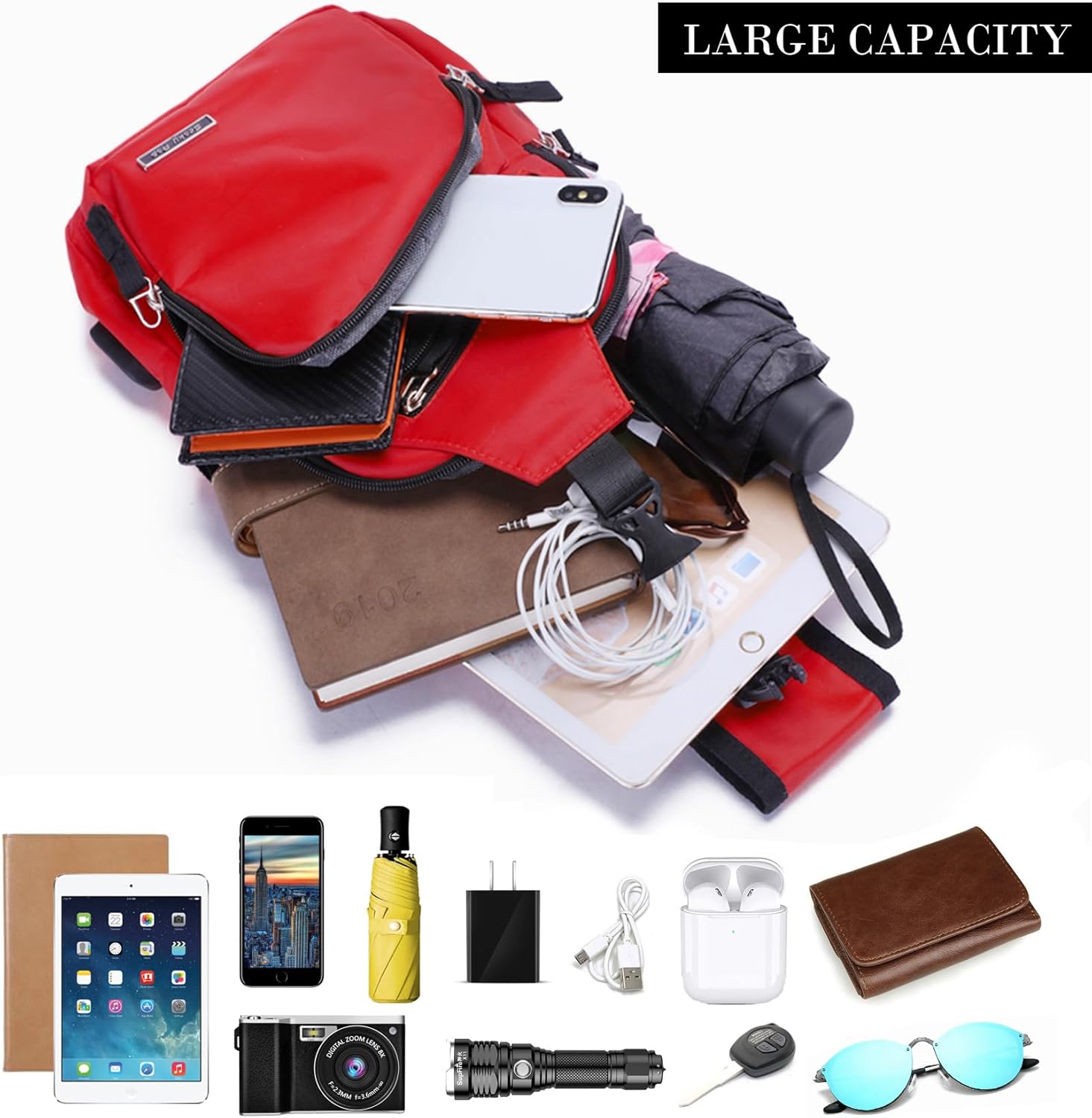 Seoky Rop Men Women Sling Backpack Nylon Water Resistant Shoulder Chest Crossbody Sling Bag with USB Charging Port - Image 6