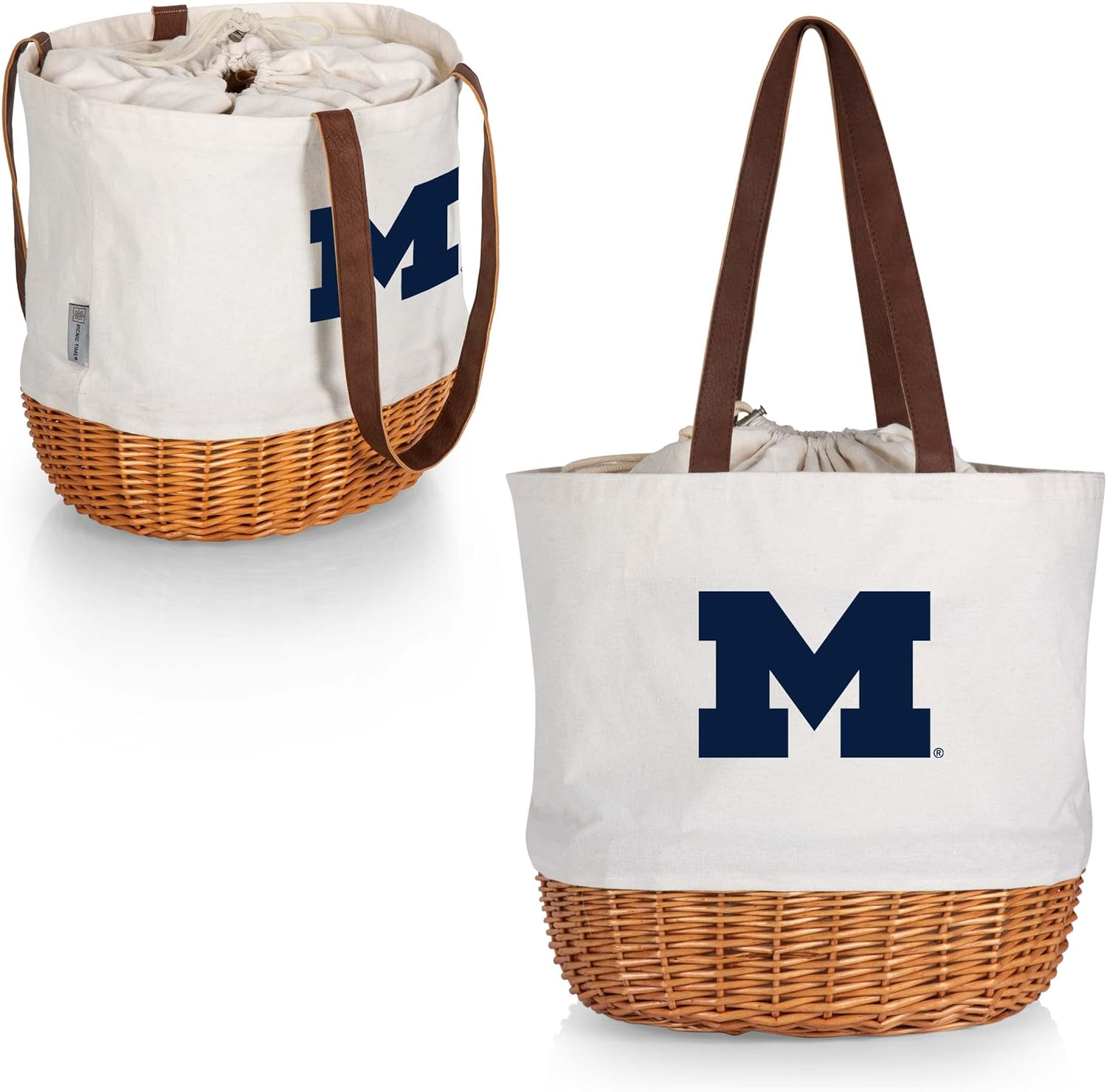 PICNIC TIME NCAA Purdue Boilermakers Coronado Canvas and Willow Basket Tote, Picnic Tote Bag, Beach Tote, (Beige Canvas)