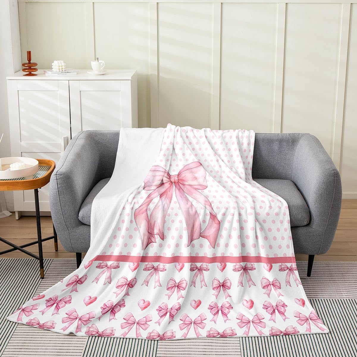 Feelyou Girls Purple Bow Plush Throw Blanket Cute Polka Dots Bowknot Flannel Blanket Baby 30"x40" Girly Bow Tie All Season Princess for Couch Bed Sofa Bedroom Decor