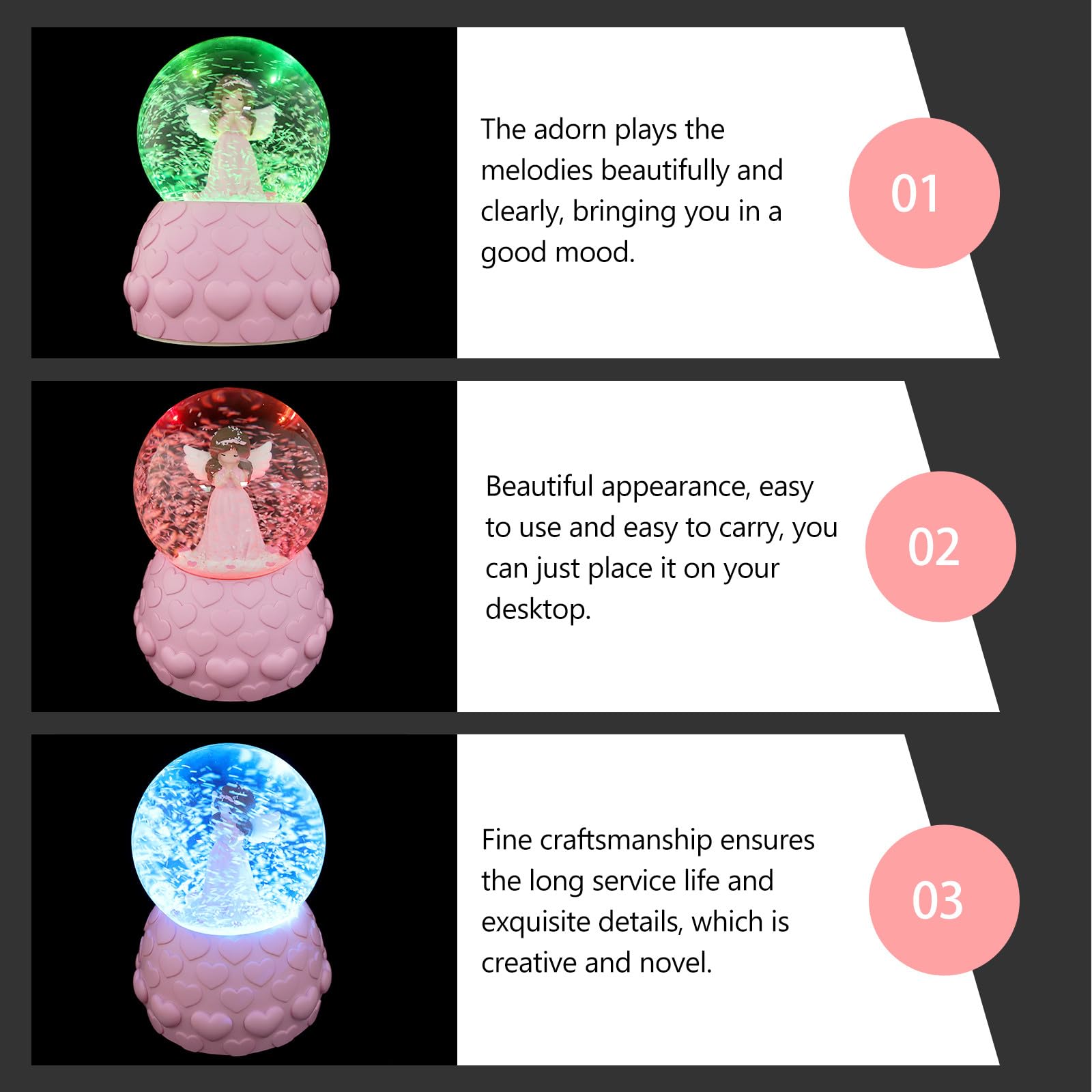 ifundom Sfera di Cristallo Musicale Decorativa Luci e Melodia, Rosa