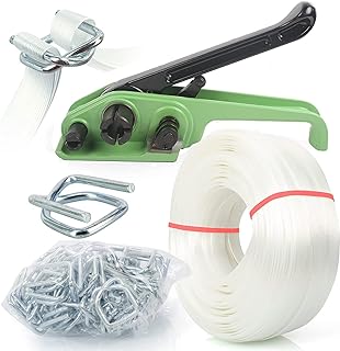 Heavy Duty Hand Pallet Strapping Banding Kit - 3/4" x 320' Woven Cord Strapping, 2000 lbs Break Strength, Polyester Cord Strapping Tensioner, 50pcs Reusable Buckles, Strapping Kit for Packing