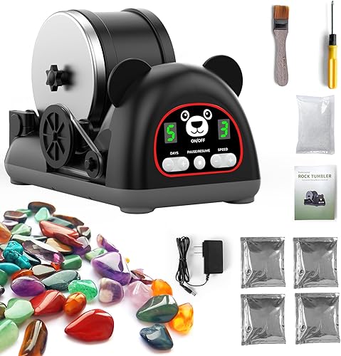 Rock Tumbler - Kit de vaso para adultos con aspecto moderno y motor industrial, velocidad ajustable, ajuste de tiempo, barril de reducción de ruido