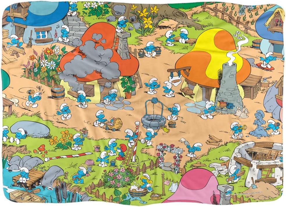 The Smurfs Blanket, 60"x80" Smurf Village Silky Touch Sherpa Back Super Soft Throw Blanket
