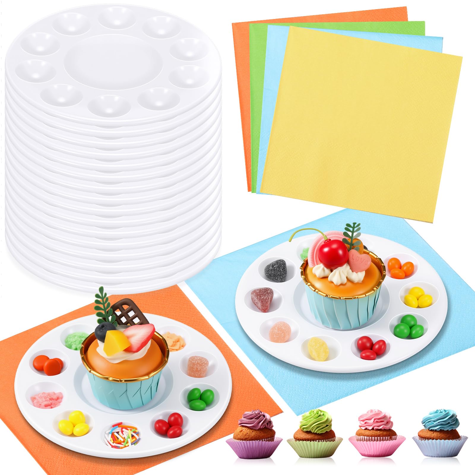 Lot de 20 assiettes de décoration de cupcakes Faccito avec serviettes de fête