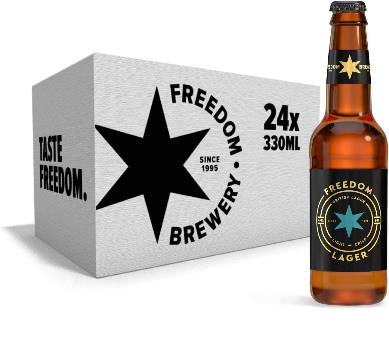 Freedom Lager (24x330ml bottles) by Freedom Brewery, 4% Vol - Vegan Friendly, Craft British Lager