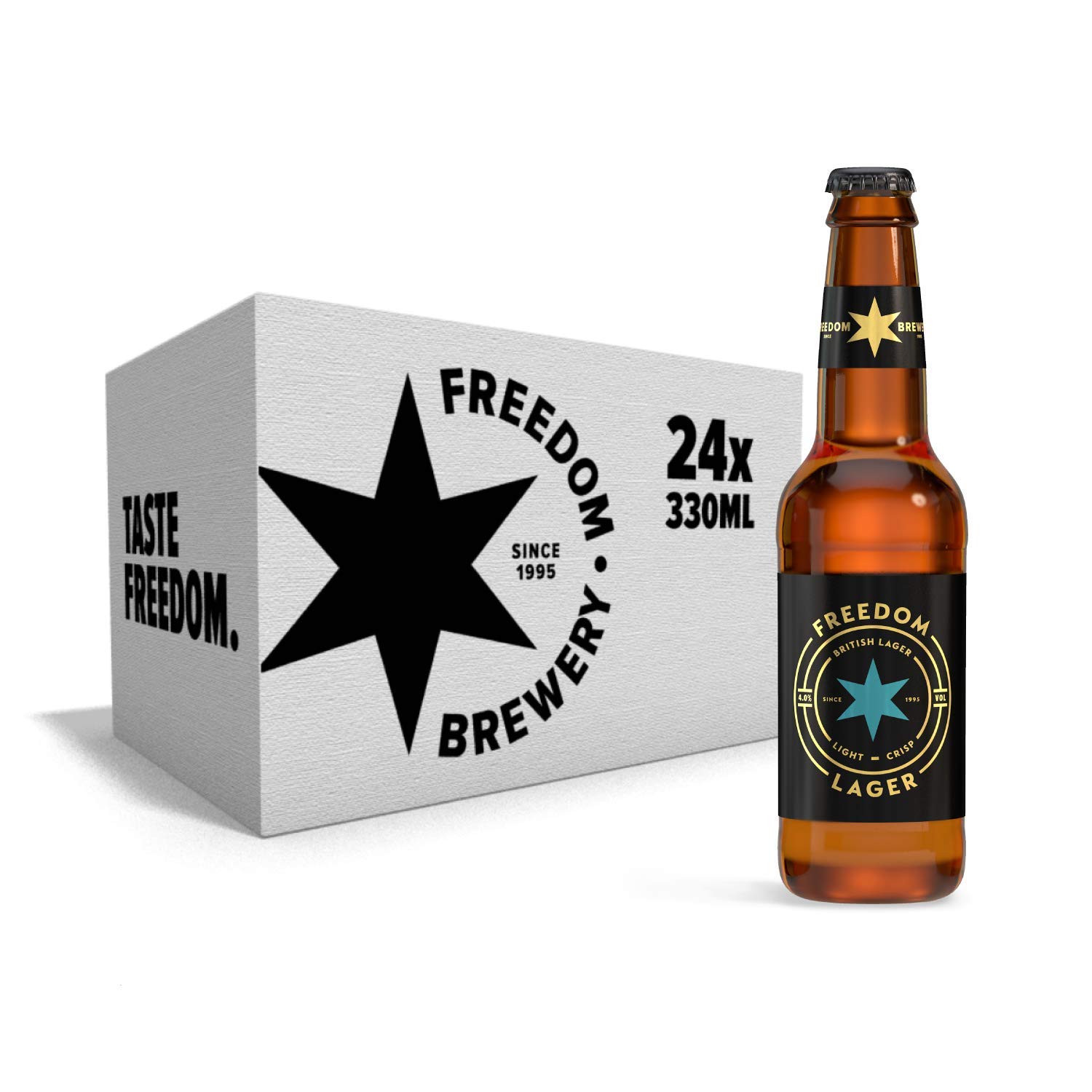 Freedom Lager (24x330ml bottles) by Freedom Brewery, 4% Vol - Vegan Friendly, Craft British Lager