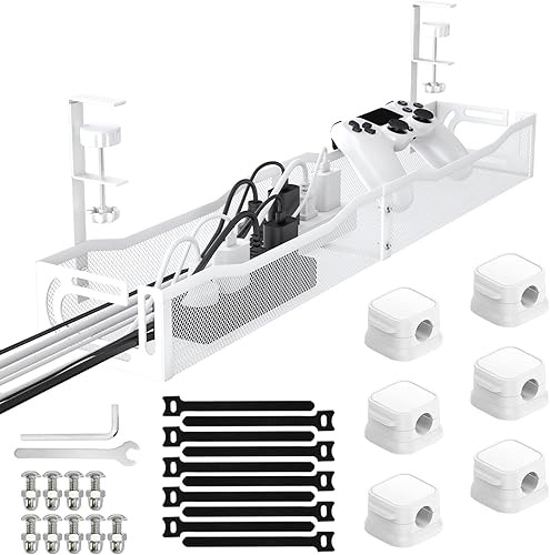 Miniatura 12 de Bandeja de organización de cables para debajo del escritorio, organizador de cables de 15.7 pulgadas para mesa, organizador de cables de escritorio