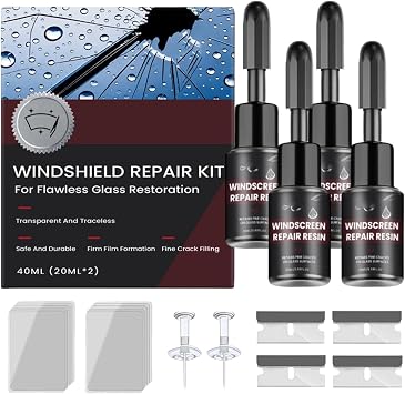 2 Pcs Windshield Crack Repair Kit, Car Windshield Repair Kit for Chips and Cracks, Cracks Gone Glass Repair Kit, Quick Fix Auto Glass Repair Tool for Windshields, Windows, Mirrors and All Crack Types