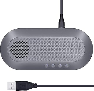 USB Speakerphone, Omnidirectional Microphone Conference Speakerphone with Noise Reduction, plug and play Computer Speaker for Zoom, Teams, Video Conference Calls, Online Class, Home Office (Gray)