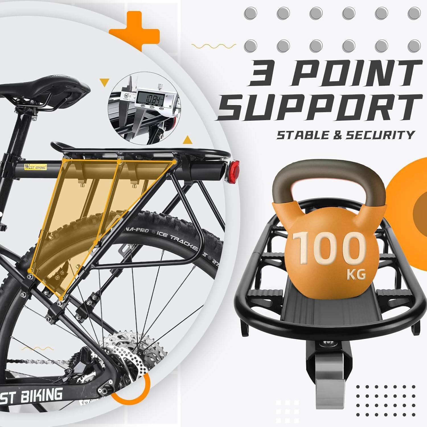 West Biking, portapacchi da bici, capacità 140,6 kg, solido cuscinetto universale regolabile, con poggiapiedi