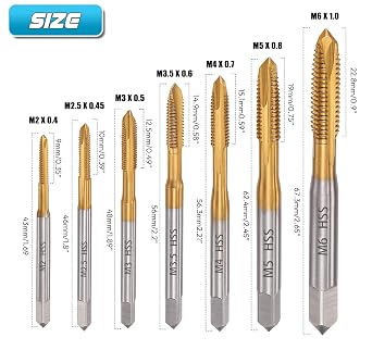 7pcs Spiral Point Thread Tap Set, M2 - M6 Metric Thread Screw Taps, HSS Machine Screw Tap Drill Set, Screw Tapping Threading Tools