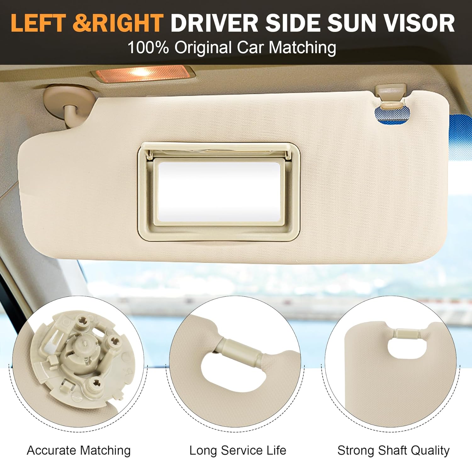 Left Driver & Right Passenger Side Beige Sun Visor Fit for Chevrolet Chevy Cruze 2011 2012 2013 2014 2015 2016 Sunvisor Replacement 95034256 95034253 84126667 84126658 （Fits 2 & 3 Screw Holes）